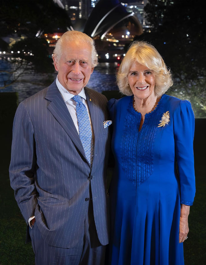 King Charles portrait with a woman, wearing a suit and a blue dress at an outdoor event, addressing UK dentist shortage. King Charles portrait with a woman, wearing a suit and a blue dress at an outdoor event, addressing UK dentist shortage.