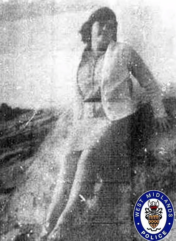 Missing woman found after 52 years, vintage photo with West Midlands Police badge. Missing woman found after 52 years, vintage photo with West Midlands Police badge.