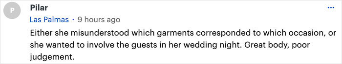 Comment critique of Australian bride's wedding dress shared online. Comment critique of Australian bride's wedding dress shared online.