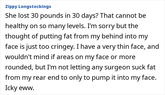 Text critique on woman's $9000 Ozempic face treatment, questioning health and aesthetics, described as "icky eww. Text critique on woman's $9000 Ozempic face treatment, questioning health and aesthetics, described as "icky eww.