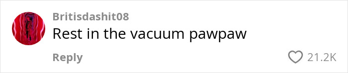 A comment on a post about vacuuming dirt, with 21.2K likes. A comment on a post about vacuuming dirt, with 21.2K likes.