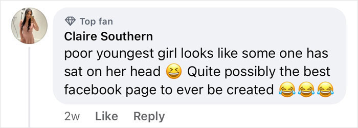 Comment by Claire Southern about a viral painting, mentioning humor and a Facebook page, with laughing emojis. Comment by Claire Southern about a viral painting, mentioning humor and a Facebook page, with laughing emojis.