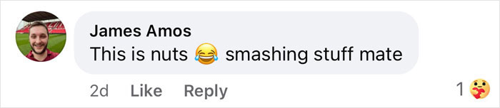 James Amos commenting, "This is nuts 😂 smashing stuff mate," highlighting a viral painting. James Amos commenting, "This is nuts 😂 smashing stuff mate," highlighting a viral painting.