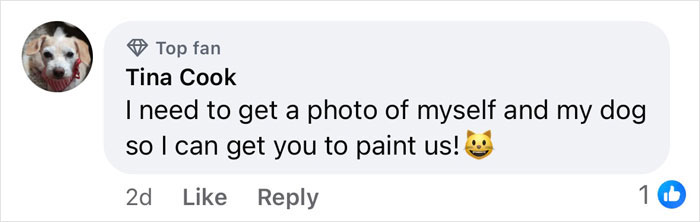 Social media comment about viral painting requests for dog and owner portrait. Social media comment about viral painting requests for dog and owner portrait.