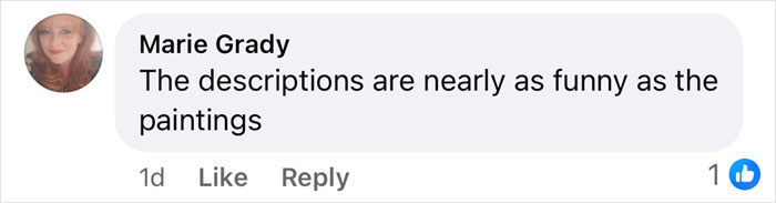 Comment reads: "The descriptions are nearly as funny as the paintings," discussing viral painting. Comment reads: "The descriptions are nearly as funny as the paintings," discussing viral painting.