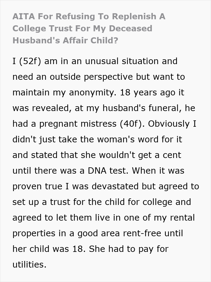 Woman Refuses To Help Husband’s Mistress And Affair Child: “I Didn’t Care” Woman Refuses To Help Husband’s Mistress And Affair Child: “I Didn’t Care”