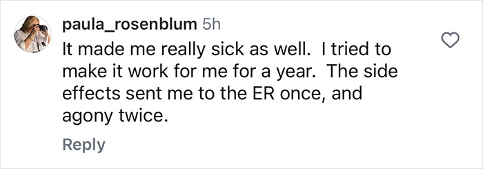 Comment discussing Ozempic side effects, mentioning sickness and ER visit experience. Comment discussing Ozempic side effects, mentioning sickness and ER visit experience.