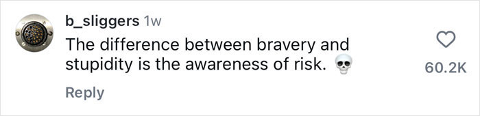 Instagram comment on career-ending danger and awareness of risk, with skull emoji and 60.2K likes. Instagram comment on career-ending danger and awareness of risk, with skull emoji and 60.2K likes.