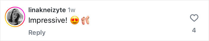 Comment exclaiming "Impressive!" with heart and ballet shoe emojis, related to viral ballerina. Comment exclaiming "Impressive!" with heart and ballet shoe emojis, related to viral ballerina.