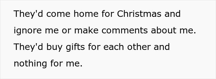 Text sharing a teen's frustration with family being ignored and excluded during holidays. Text sharing a teen's frustration with family being ignored and excluded during holidays.