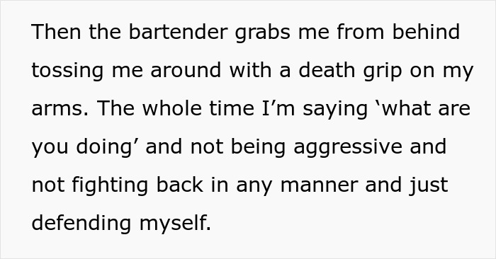 Text describing an incident involving a bartender and a customer over an auto tip dispute. Text describing an incident involving a bartender and a customer over an auto tip dispute.