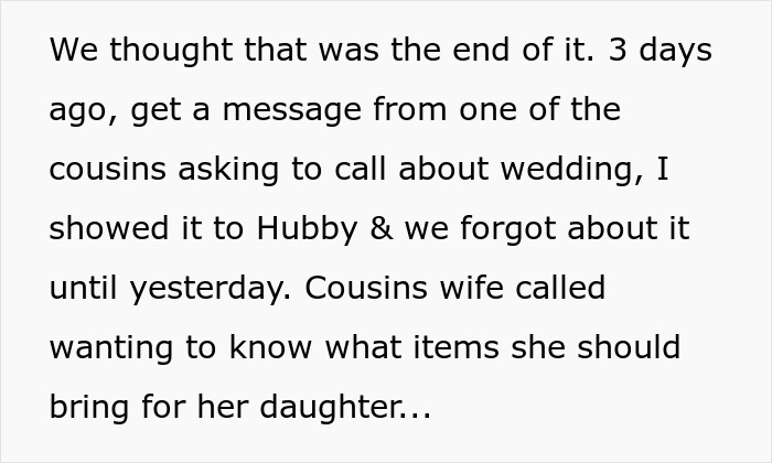 Text message about wedding preparations and family pressures on woman to care for six kids. Text message about wedding preparations and family pressures on woman to care for six kids.