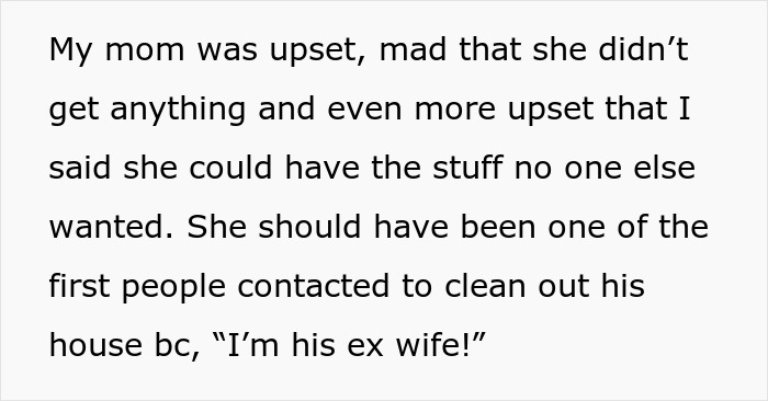 Text excerpt about a mother's upset reaction regarding inheritance issues. Text excerpt about a mother's upset reaction regarding inheritance issues.