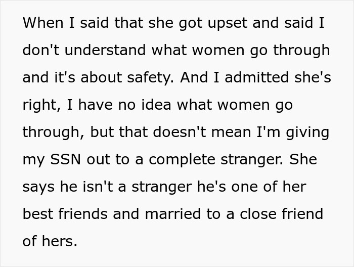 Text about girlfriend discussing boyfriend’s social security number for a background check. Text about girlfriend discussing boyfriend’s social security number for a background check.