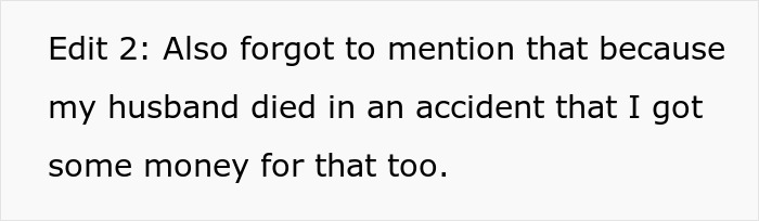 Text highlights a woman discussing financial gains from husband's accident death. Text highlights a woman discussing financial gains from husband's accident death.