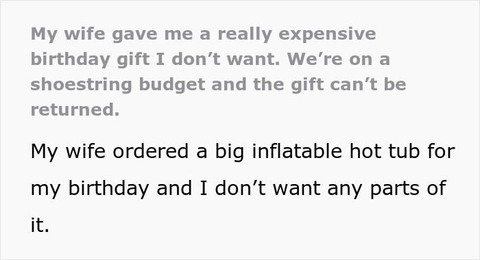 Man upset over expensive gift from wife; inflatable hot tub on a budget. Man upset over expensive gift from wife; inflatable hot tub on a budget.