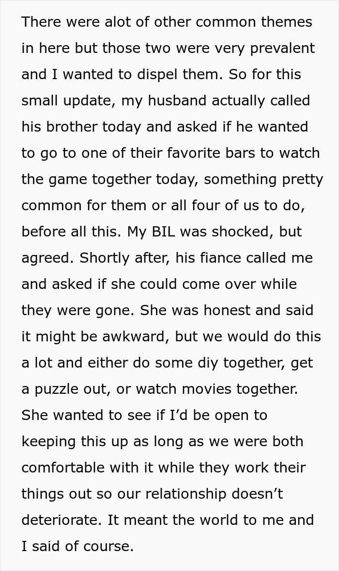 Text discussing a wedding dress shopping day, brother-in-law's surprise love confession, and maintaining relationships. Text discussing a wedding dress shopping day, brother-in-law's surprise love confession, and maintaining relationships.