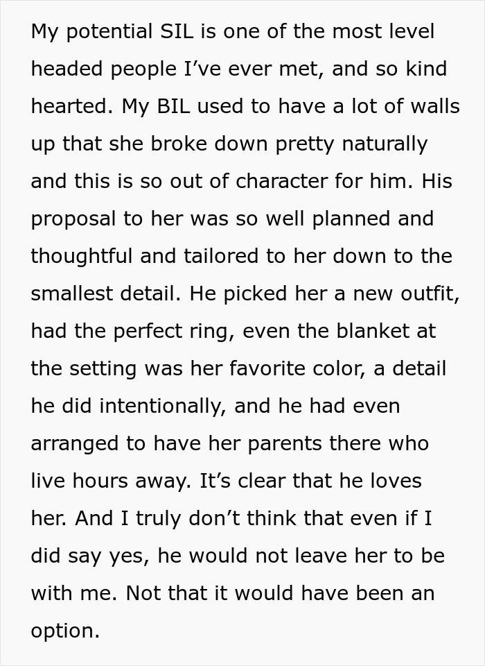 Text describes a proposal plan by a man expressing his love for his sister-in-law. Text describes a proposal plan by a man expressing his love for his sister-in-law.