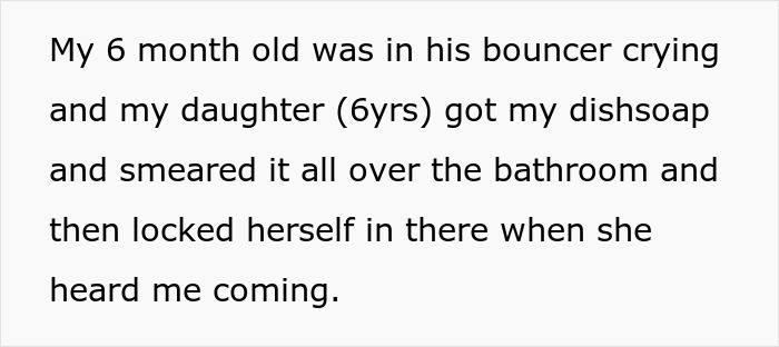 Text image about parenting challenges with husband-daughter responsibility involving a toddler and bathroom chaos. Text image about parenting challenges with husband-daughter responsibility involving a toddler and bathroom chaos.