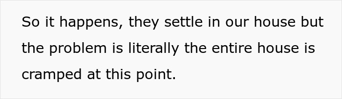 Text describing cramped house situation with relatives settling, related to a teen refusing to sleep in a cold basement. Text describing cramped house situation with relatives settling, related to a teen refusing to sleep in a cold basement.