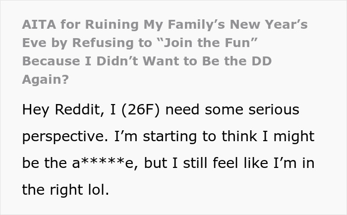 Text exchange discussing a family New Year's Eve drama over designated driver responsibilities. Text exchange discussing a family New Year's Eve drama over designated driver responsibilities.