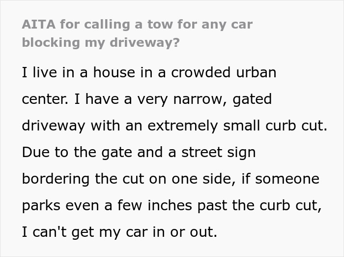 Text about issues with car-driveway-block due to narrow space and street obstacles in a crowded urban area. Text about issues with car-driveway-block due to narrow space and street obstacles in a crowded urban area.
