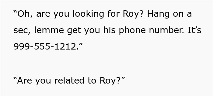Text showing a response to spam calls from realtors by providing a phone number for "Roy. Text showing a response to spam calls from realtors by providing a phone number for "Roy.