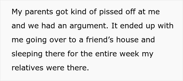 Argument between parents and 16-year-old over sleeping arrangements, resulting in teen staying at friend's house. Argument between parents and 16-year-old over sleeping arrangements, resulting in teen staying at friend's house.