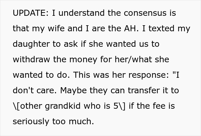 Text exchange discussing college fund withdrawal and family decisions. Text exchange discussing college fund withdrawal and family decisions.