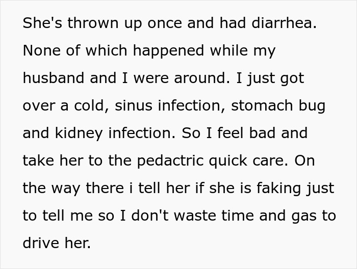 Text discussing husband and daughter's health responsibility during illness. Text discussing husband and daughter's health responsibility during illness.