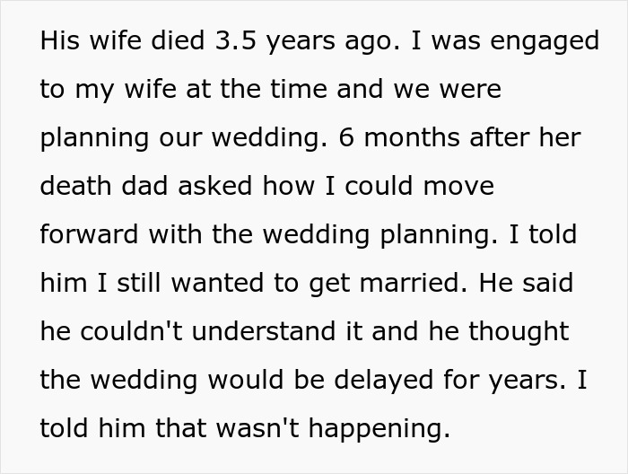 Text discusses grief of a dad questioning wedding plans after child's mother's death. Text discusses grief of a dad questioning wedding plans after child's mother's death.