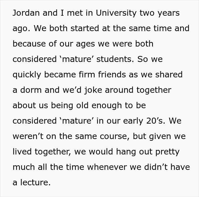 Text describing friendship and shared experiences between two university students. Text describing friendship and shared experiences between two university students.