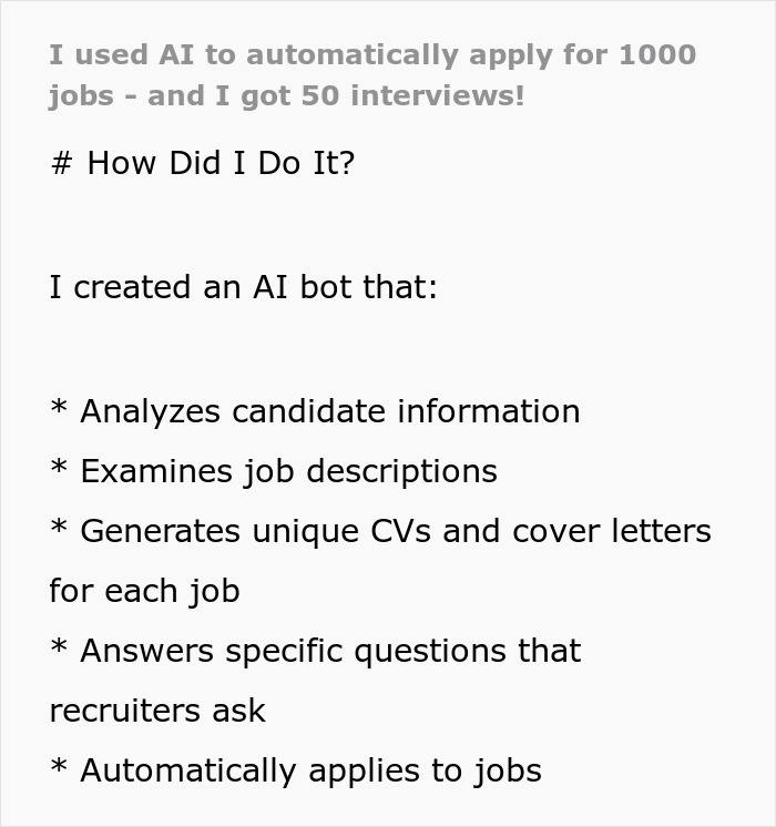 Person Uses AI To Apply To 1,000 Jobs While They’re Sleeping, Shares The Results They Woke Up To Person Uses AI To Apply To 1,000 Jobs While They’re Sleeping, Shares The Results They Woke Up To