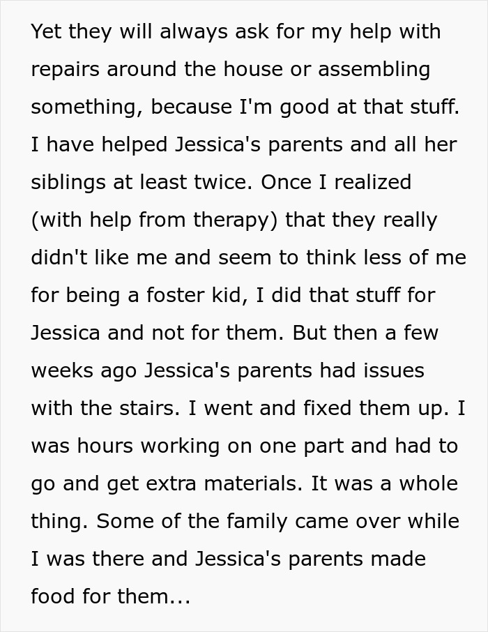 Text about a man's frustration with his in-laws' attitude despite his help fixing household repairs. Text about a man's frustration with his in-laws' attitude despite his help fixing household repairs.