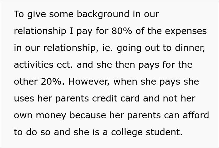 Text about relationship expenses and splitting $500 raffle winnings, focusing on payment dynamics and parental support. Text about relationship expenses and splitting $500 raffle winnings, focusing on payment dynamics and parental support.