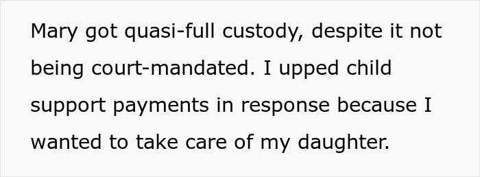 Text about custody and child support adjustments for a daughter. Text about custody and child support adjustments for a daughter.