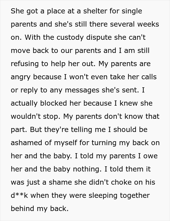 Text of a personal story about family conflict related to infidelity and consequences. Text of a personal story about family conflict related to infidelity and consequences.
