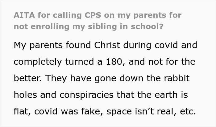 CPS Gets Involved As Woman Refuses To Let 9YO Sister Go Illiterate Over Parents’ Odd Beliefs CPS Gets Involved As Woman Refuses To Let 9YO Sister Go Illiterate Over Parents’ Odd Beliefs