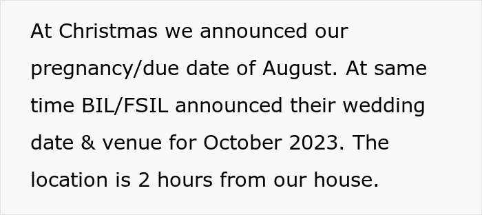 Text discussing family events, including a pregnancy announcement and a wedding date set for October 2023, location 2 hours away. Text discussing family events, including a pregnancy announcement and a wedding date set for October 2023, location 2 hours away.