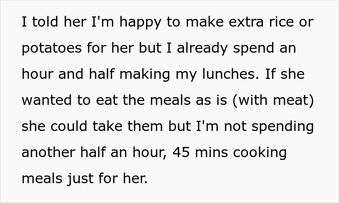 Text exchange about meal prep disagreement between vegetarian wife and husband. Text exchange about meal prep disagreement between vegetarian wife and husband.