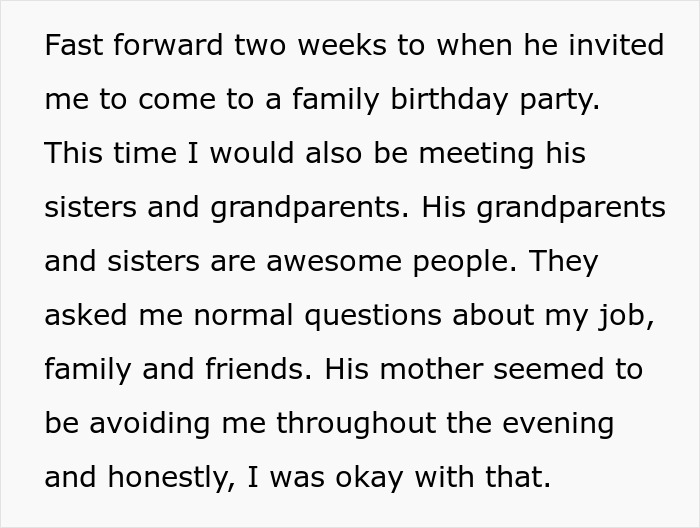 Text about attending a family birthday and meeting relatives, with mention of the mother. Text about attending a family birthday and meeting relatives, with mention of the mother.