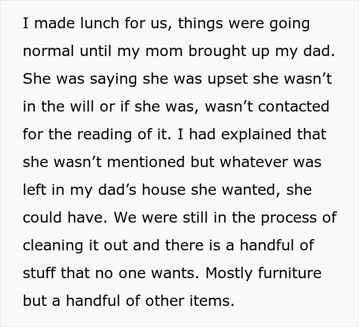 Excerpt discussing family inheritance issues and a toxic mom's demands regarding a will. Excerpt discussing family inheritance issues and a toxic mom's demands regarding a will.