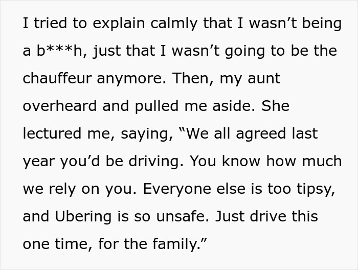 Text exchange highlighting family New Year's Eve drama and a debate over driving responsibilities. Text exchange highlighting family New Year's Eve drama and a debate over driving responsibilities.