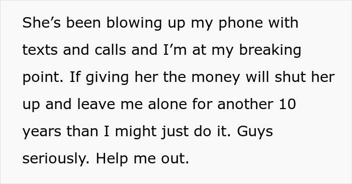 Text message expressing frustration with a toxic mom's demands for inheritance. Text message expressing frustration with a toxic mom's demands for inheritance.