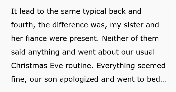 Text image discussing a family's typical Christmas Eve routine with subtle family tension. Text image discussing a family's typical Christmas Eve routine with subtle family tension.