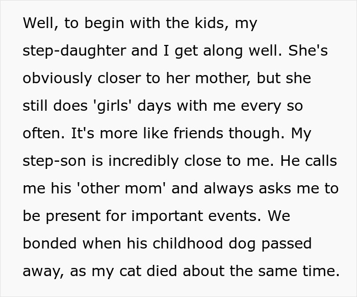 Text about a step-parent bonding with stepchildren over shared experiences and important events. Text about a step-parent bonding with stepchildren over shared experiences and important events.