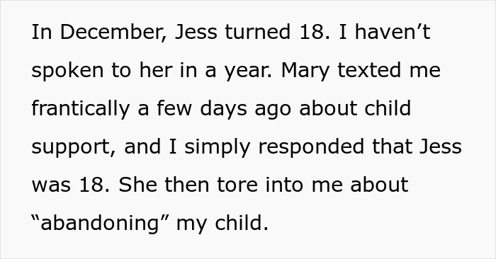 Text about 18-year-old discussing child support and communication issues with dad. Text about 18-year-old discussing child support and communication issues with dad.