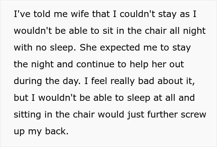 Text from an internet forum where a man questions his decision about not staying with his wife post-C-section. Text from an internet forum where a man questions his decision about not staying with his wife post-C-section.