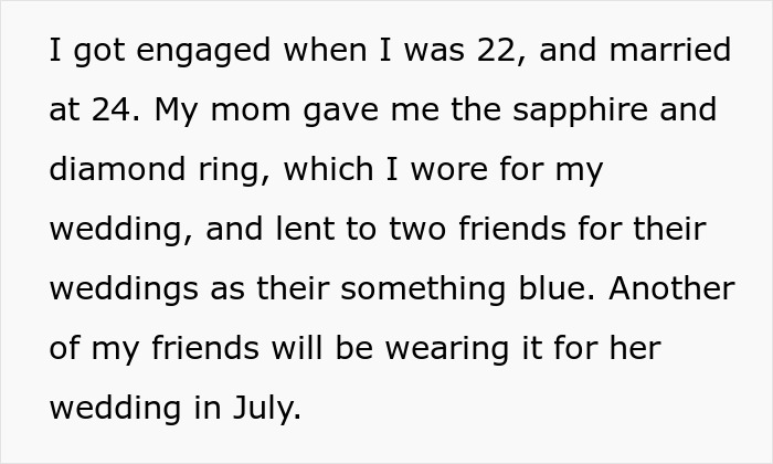 Text about a woman's sapphire and diamond heirloom ring used in weddings. Text about a woman's sapphire and diamond heirloom ring used in weddings.