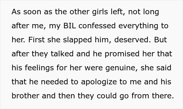 Text revealing brother-in-law admits love for sister-in-law during unexpected wedding dress shopping event. Text revealing brother-in-law admits love for sister-in-law during unexpected wedding dress shopping event.
